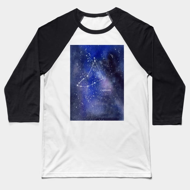 Capricorn Star Constellation with Galaxy Background Baseball T-Shirt by Sandraartist